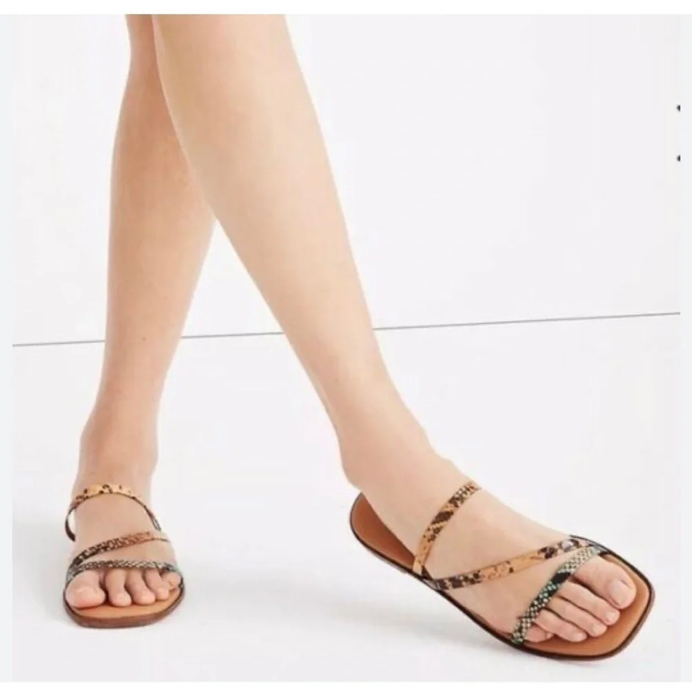 Madewell The Lyra Slide Sandal in Snake Embossed Leather Straps Size 10